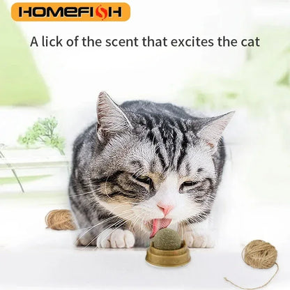 Natural Catnip Cat Wall Stick-on Ball Toy Scratchers Treats Healthy Natural Removes Balls to Promote Digestion Cat Grass Snack - Urbizia