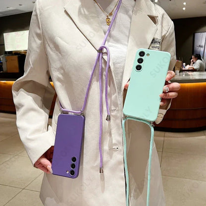 Liquid Silicone Crossbody Lanyard Phone Case for Samsung