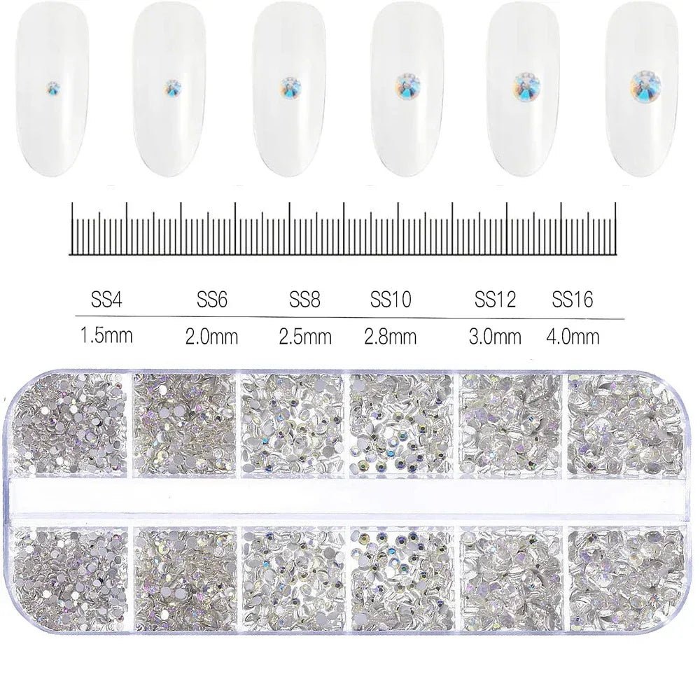100/50cm Long Luxury Crystal Chain Nail Charms 1.5/2mm Shinying Clear/AB Diamond Nail Art Metal Steel French Manicure Crystal