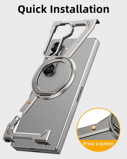 Oatsbasf Aluminium Z Case for Samsung Galaxy Z Fold 7 w/ 360°Rotating Magnetic Stand Frameless Phone Cover Shockproof Bumper