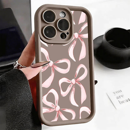 Soft TPU Case For  IPhone 17promax/17air 16 15 14 13 12 11 Pro Max X XS Anti-drop silicone phone case.Girl's pink ribbon bow