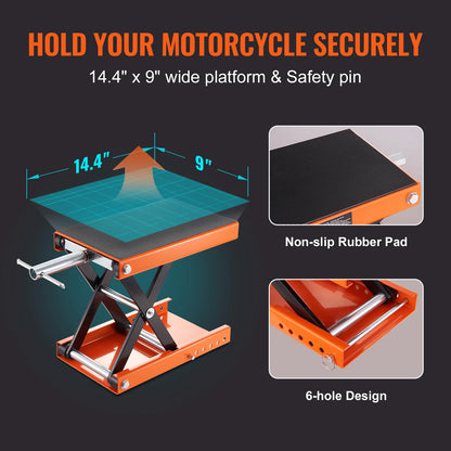 SucceBuy 1100 LBS Motorcycle Lift Motorcycle Scissor Lift Jack with Wide Deck & Safety Pin Steel Scissor Jack Fit for Motorcycle