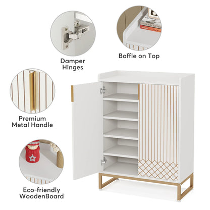 Tribesigns White Shoe Cabinets with Doors, 5-Tier Shoe Rack, Wood Storage Cabinet for Bedroom Hallway Living Room