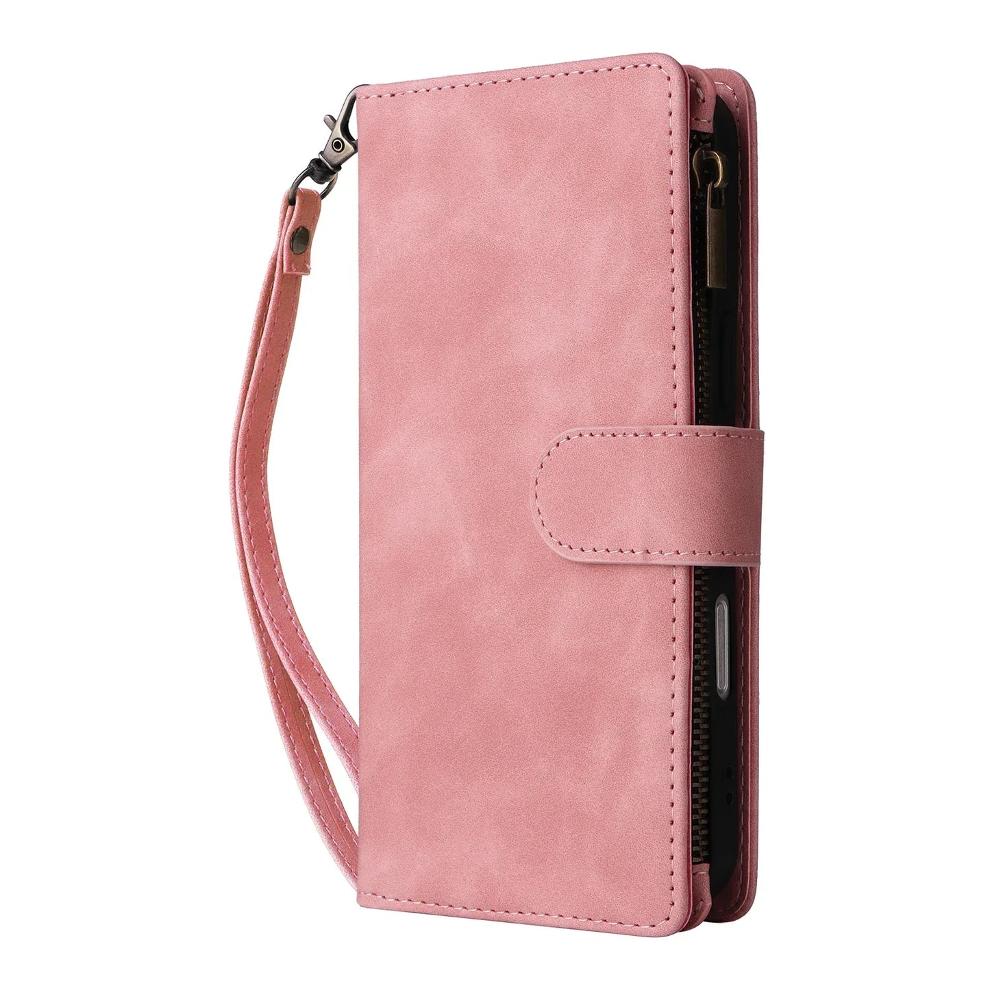 Premium Leather Wallet Case For iPhone 16 15 14 13 12 11 17 Pro Max Plus 17Air 16e Zipper Wallet Card Slots Magnetic Flip Cover