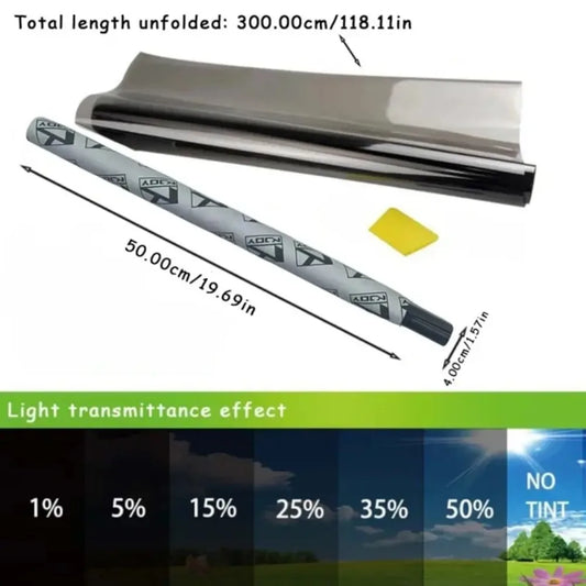 KKJOY 3M x 50cm VLT Black Car & Home Window Tint Film - UV & Solar Protector, Pearl Cotton Stick