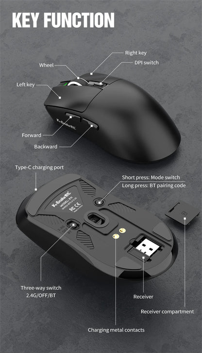 K-Snake X11 Wireless Mouse,Bluetooth/2.4G/wired Tri-Mode Mouse ,PAW3311 RGB Magnetic charging dock Gaming Mouse