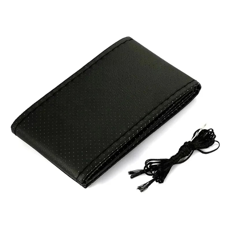 Car Steering Wheel Braid Cover Needles And Thread PU Leather Car Covers Suite DIY Texture Soft Auto Accessories Black 37-38cm