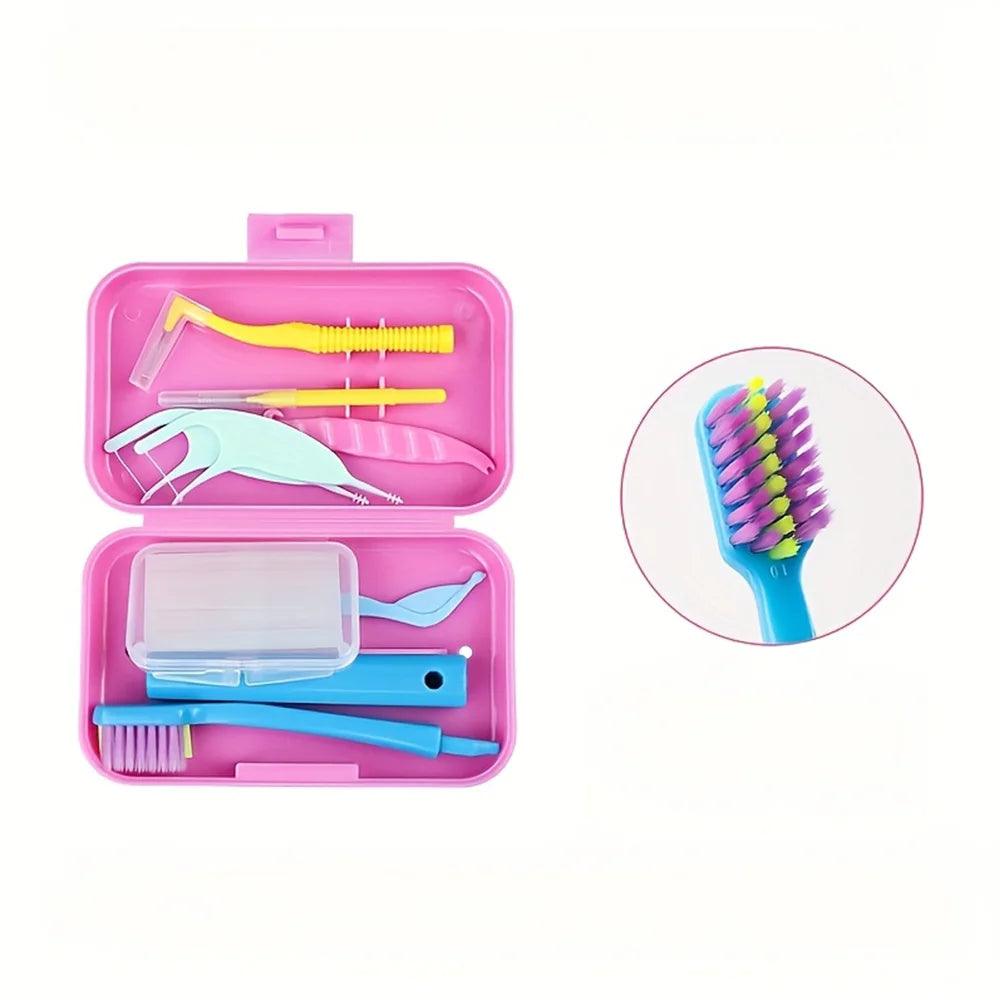 Travel Portable Orthodontic Oral Dental Cleaning Kit Foldable Toothbrush Orthodontic Wax Interdental Brush Oral Cleaning Care