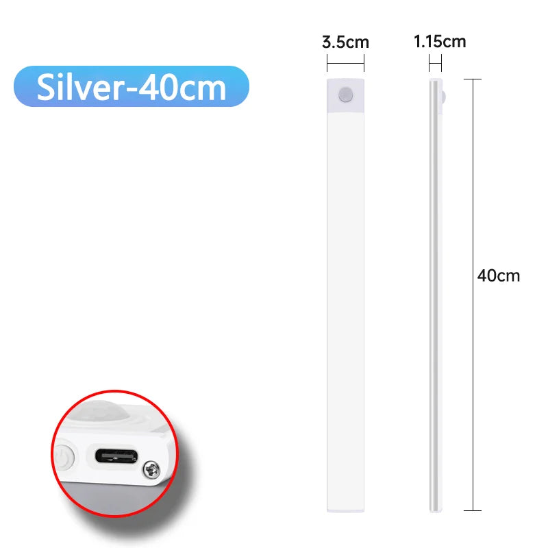 LED Cabinet Light Type C Rechargeable Motion Sensor Night Lights for Kitchen Wardrobe Cabinet Lighting 10cm/20cm/30cm/40cm/50cm