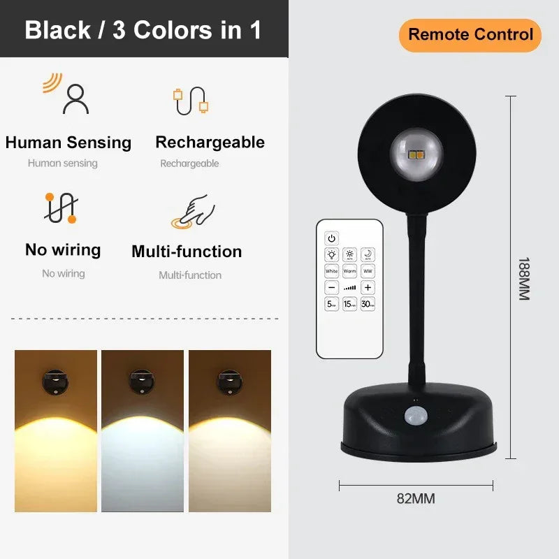 USB Rechargeable Intelligent Human Sensing Wireless Wall Light Dimmable Led Spotlight for Lighting Paintings Pictures 3 Colors - Urbizia