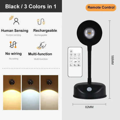USB Rechargeable Intelligent Human Sensing Wireless Wall Light Dimmable Led Spotlight for Lighting Paintings Pictures 3 Colors - Urbizia