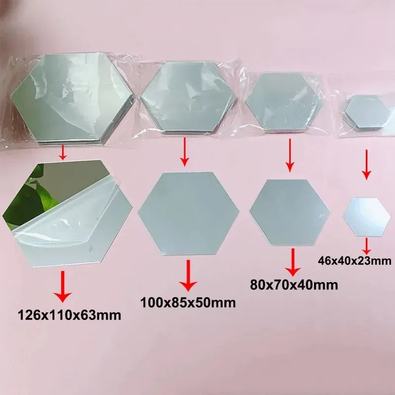 6/12pc Hexagon Mirror Wall Stickers 3D DIY Acrylic Mirror Sticker Self Adhesive Decals Removable Living Room Bathroom Home Decor - Urbizia
