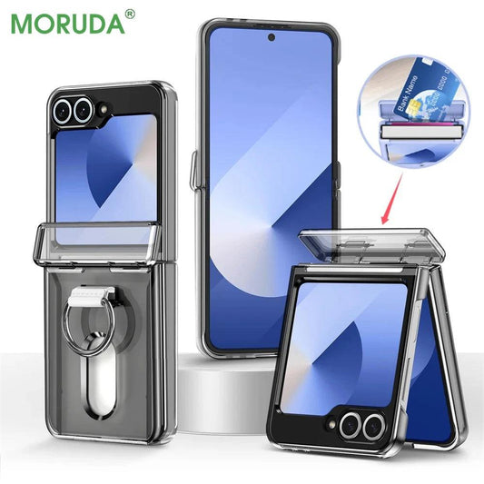 Z Flip8 Luxury Wallet Clip Flip Slot Card Phone Case for Samsung Galaxy Z Flip 7 FE 6 5 Zflip6 Finger Ring Shockproof Hard Cover