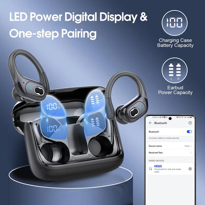 Wireless Earbuds Bluetooth 5.4, 75H Playtime Hi-Fi Stereo Deep Bass, ENC Mic IPX7 Waterproof Earhooks Sport Earphones.