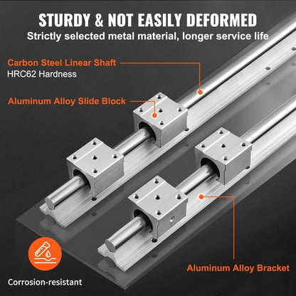 SucceBuy 2PCS Linear Guide Rails SBR12 SBR16 SBR20 SBR25 800-2200mm & 4PCS UU Bearing Blocks Smooth Motion DIY Mills CNC Parts