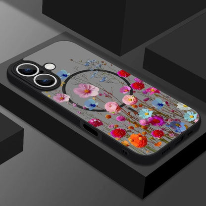 Translucent Matte Floral MagSafe Case for iPhone Series