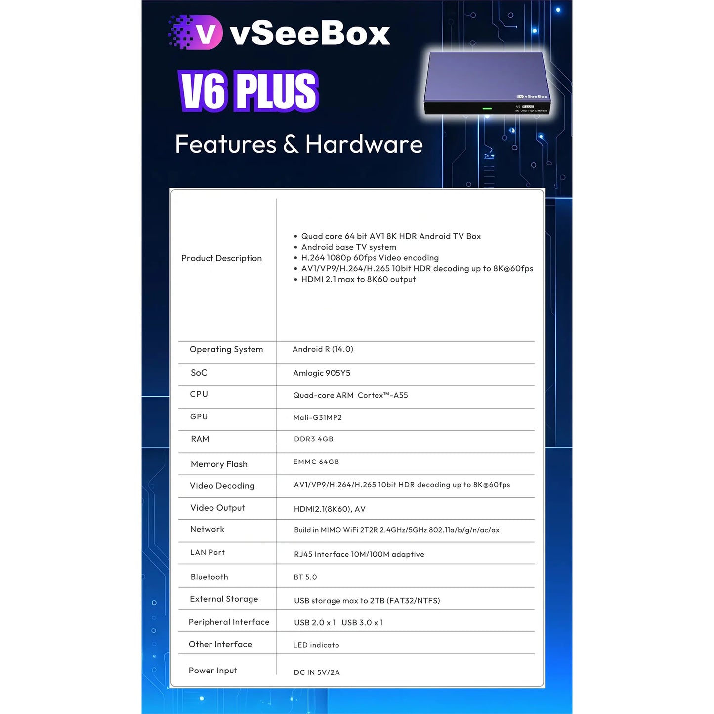 vSeeBox V6 Plus 64GB 8K HD Officially Authorized Voice Control