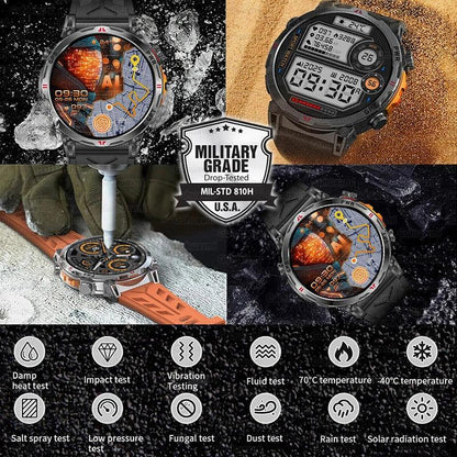 Military Grade Smart Watch Men GPS Compass Altimeter Clock 1.56" AMOLED 5ATM Waterproof Sport Fitness Tracker BT Call Smartwatch - Urbizia