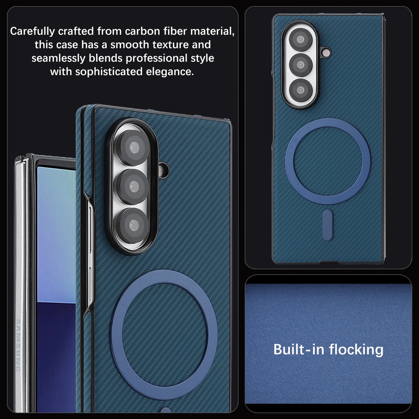 Luxury Ultra Thin Carbon Fiber Leather Phone Case For Samsung Galaxy Z Fold 7 6 5 4 3 Retro Business Magnetic Magsafe Cover
