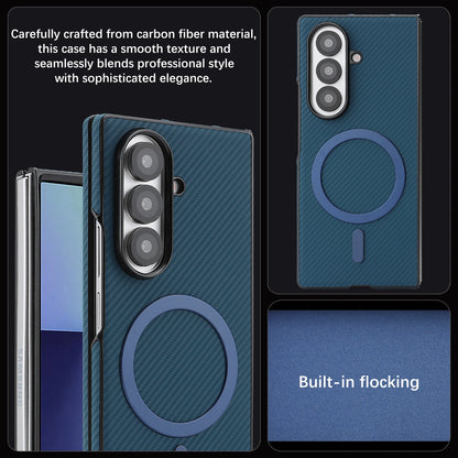 Luxury Ultra Thin Carbon Fiber Leather Phone Case For Samsung Galaxy Z Fold 7 6 5 4 3 Retro Business Magnetic Magsafe Cover