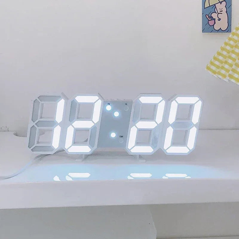 3D LED Digital Clock Luminous Fashion Wall Clock Multifunctional Creative USB Plug in Electronic Clock Home Decoration - Urbizia