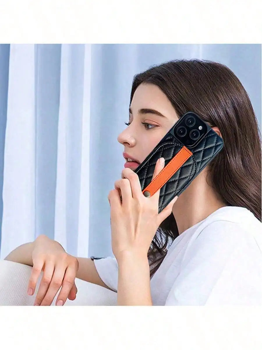 Luxury Lamb Print Half Round Patchwork Money Clip Wallet Fashion Phone Case with Seam Leather for iPhone 17/16/15/14/13/12/11