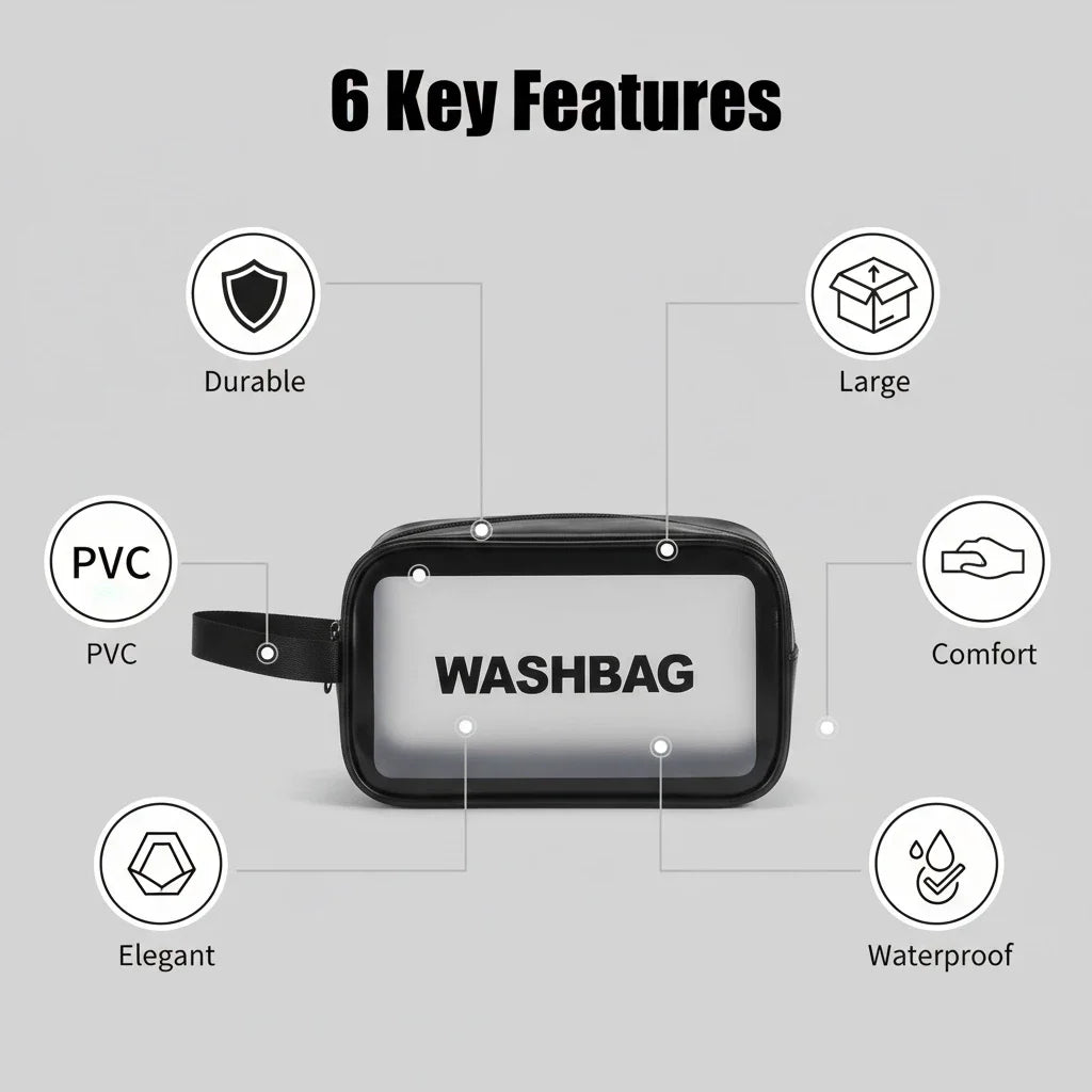 Pu Transparent Makeup & Toiletry Bag, Large Capacity PVC Semi Transparent Frosted Portable Storage Bag