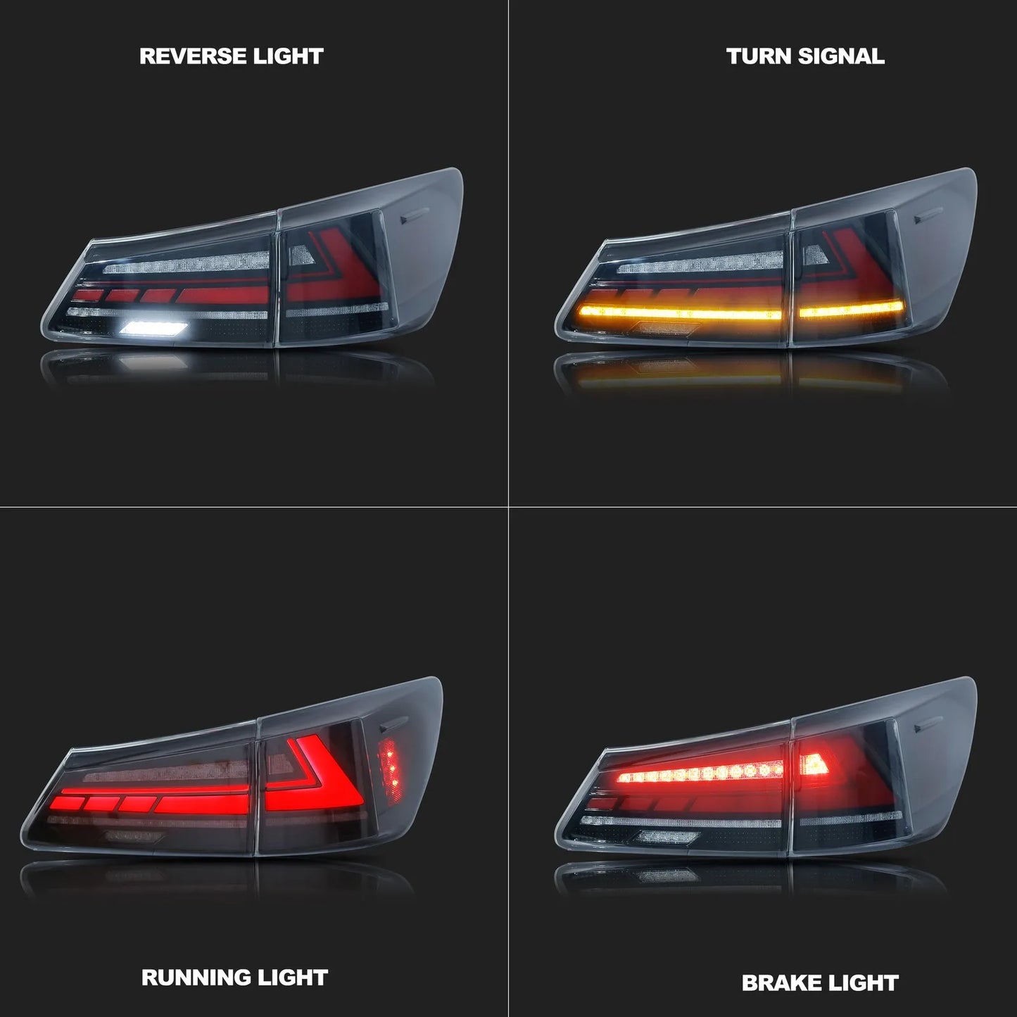 LED Tail Lights Assembly for Lexus IS250 IS350 ISF IS II 200d 220d 2006-2013 Sequential Blinker Black Rear Lamps Assembly