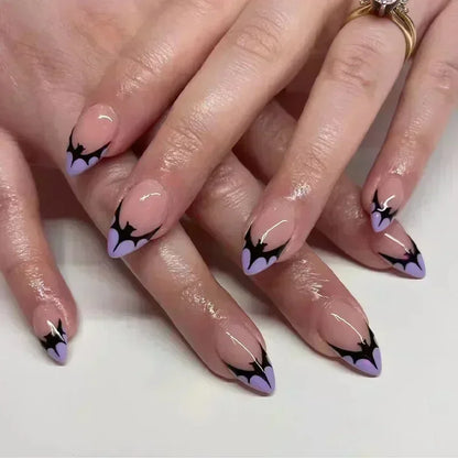 24Pcs Halloween False Nails – Almond Head Clown Design French Full Cover Press-on Nails