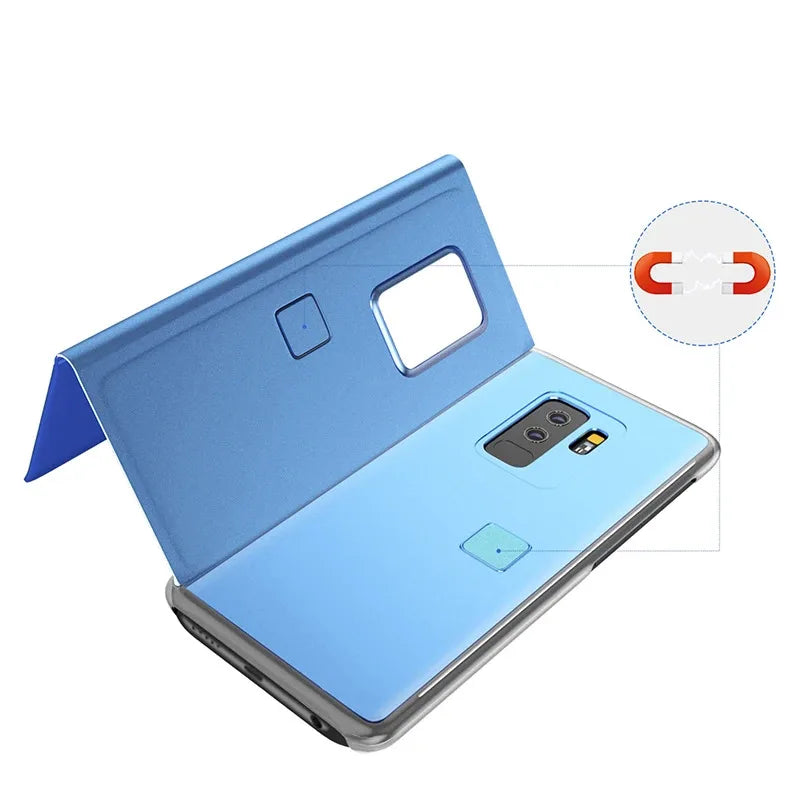 360° Full Protected Flip Mirror Phone Case For iPhone 17 16 15 14 13 11 12 Pro Max Fully Covered Standing Bracket Bumper Cover