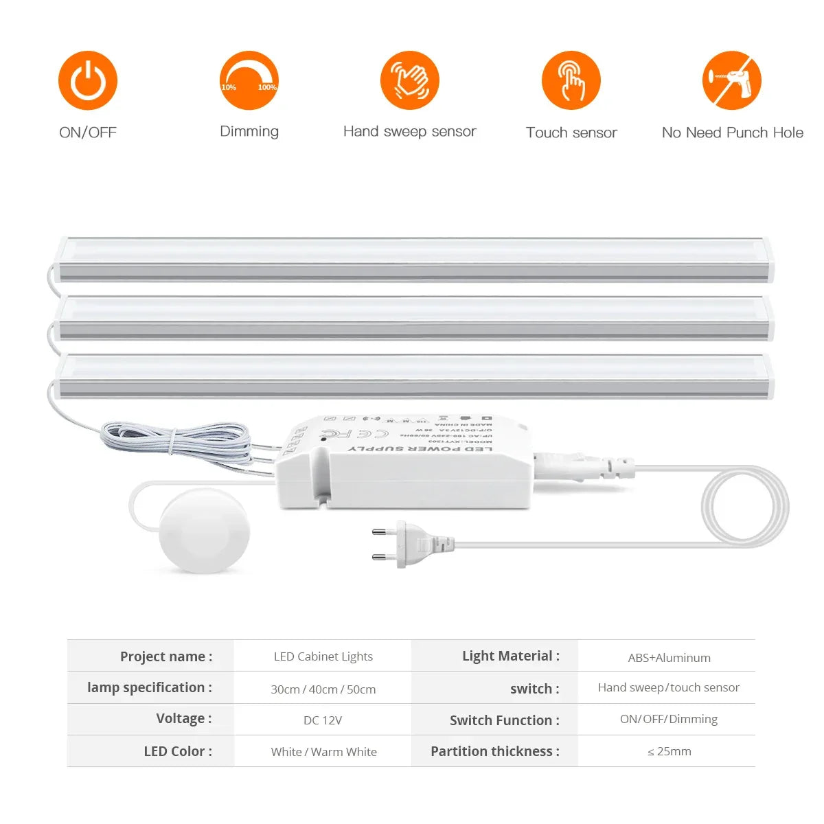 Motion Touch Sensor LED Cabinet Light Bar (Wireless Under Cabinet Lamp)