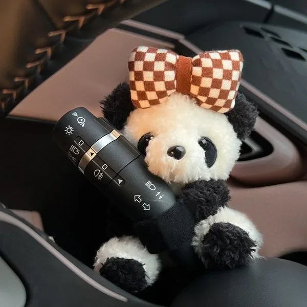 New Soft Panda Car Doll, Funny Cartoon Gear Shift Knob Cover Anti-Skid Dashboard Ornament for Automotive Interior Decor