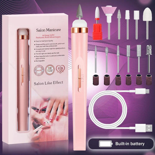 YIKOOLIN 5 in 1 Electric Nail File Electric Nail Drills with LED Light 4 Speed Cordless Nail Drill Care Hand Manicure Tool Set