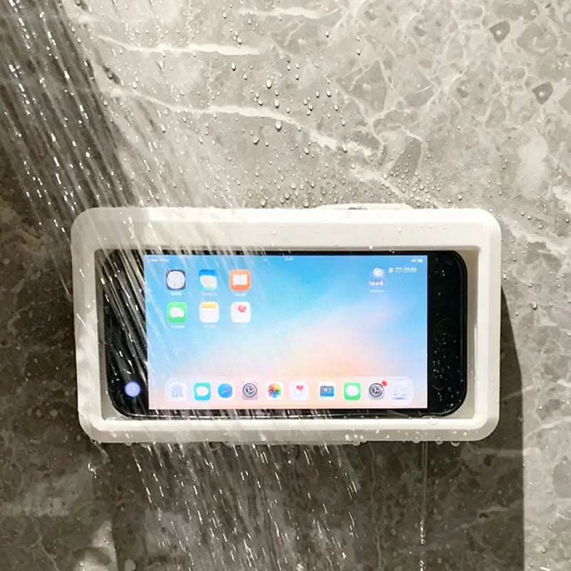 1 Piece Wall Mount Waterproof Phone Case 360 Degree Rotatable Phone Mount Stand Universal Smartphone Holder for Bathroom Kitchen Household Use