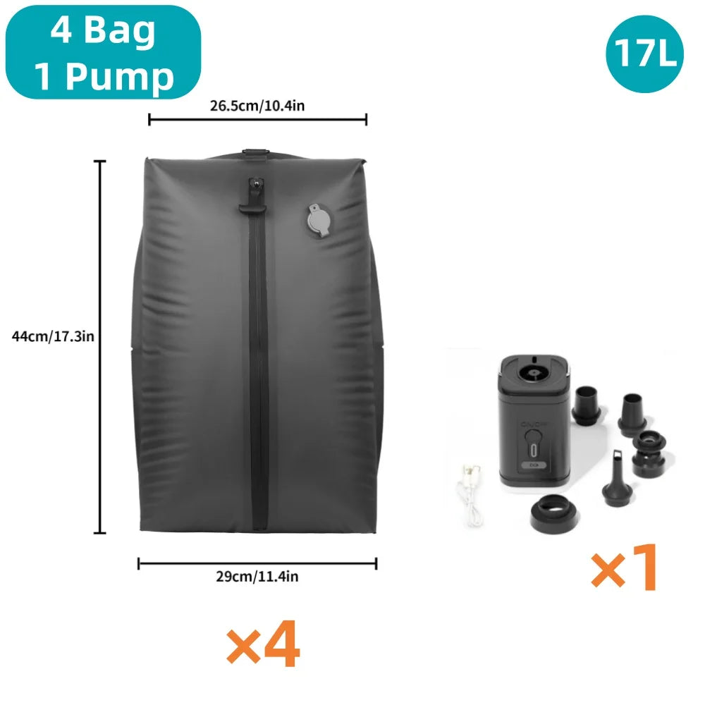 17L Travel Vacuum Storage Bags with Air Pump, Outdoor Clothes Compression Bags, Reusable Empty Vacuum Bags for Clothes Suitcases