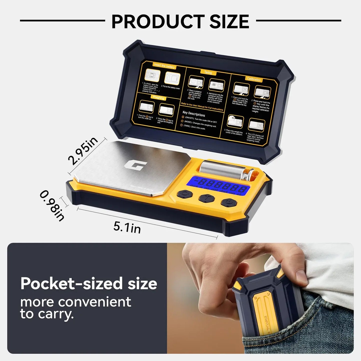 Digital Pocket Gram Scale, Accuracy 300 g X 0.01 g, Small High Precision Portable Digital Weights for Jewelry, Diamonds, Powders