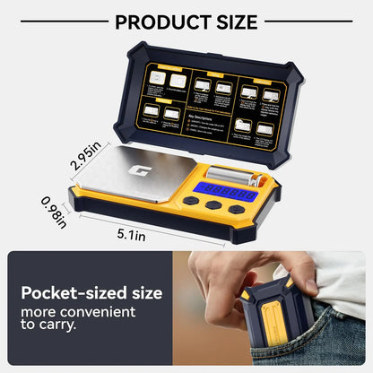 Digital Pocket Gram Scale, Accuracy 300 g X 0.01 g, Small High Precision Portable Digital Weights for Jewelry, Diamonds, Powders