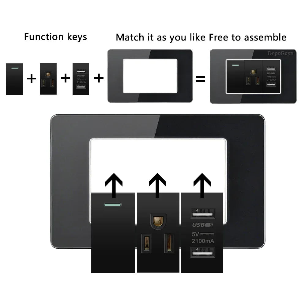 American Thai Standard USB Type-C 20W Fast Charging Power Outlet,Mexico with Smart usb c 3A Socket Wall Electric Light Switch - Urbizia