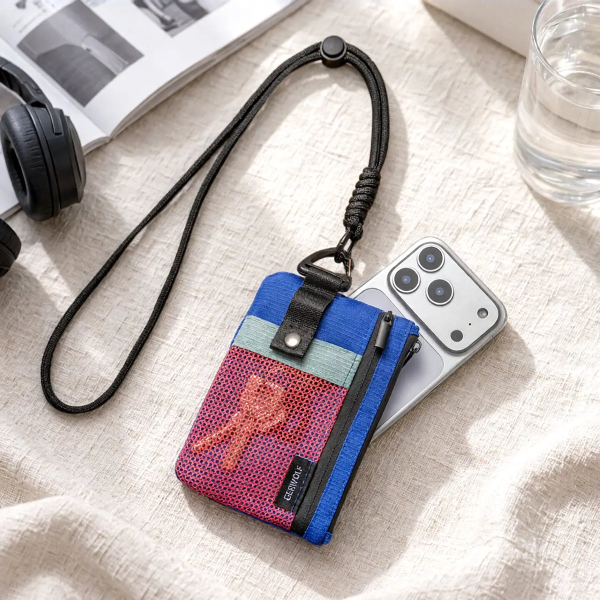 Minimalist RFID Blocking Small Wallet with ID Window,WaterResistant Zip Id Case Wallet with Lanyard Keychain for Cards,Cash