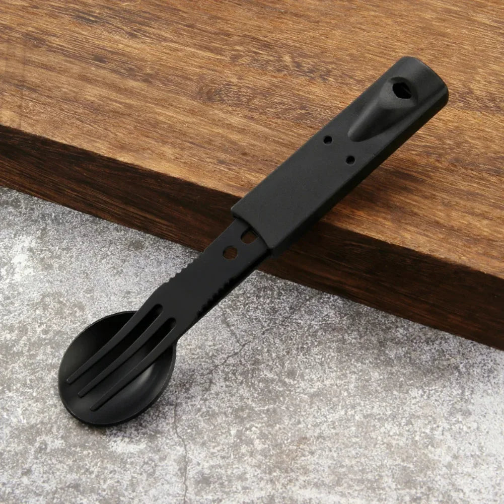 Portable Multifunctional Stainless Steel Camping Tool Set,Outdoor Tableware Kit With Spoon Fork AndWhistleForHiking PicnicTravel