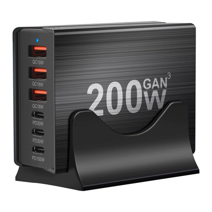 USB-C Fast Charning 200W 6-Port Charging Station Hub PD Charger for Phones and Tablets, Portable Design - Urbizia