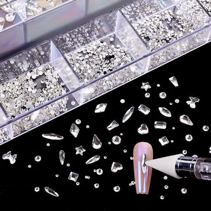 21 Grid Nail Art Diamond Flat Bottom Glass Diamond Multi-Style Special-Shaped Diamond Shiny Nail Rhinestone DIY Nail Art Jewelry