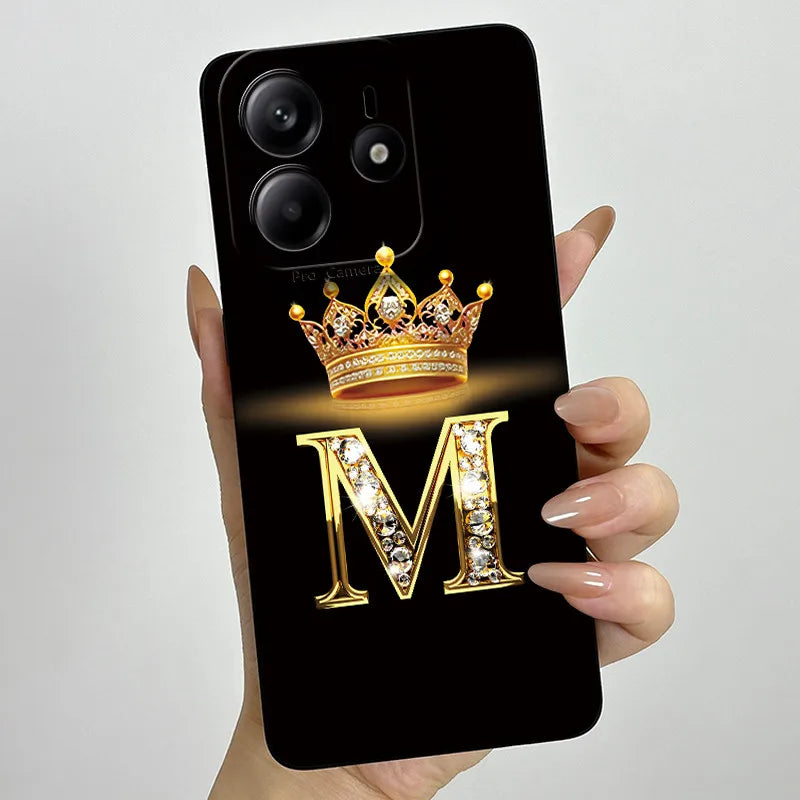 Case For Xiaomi Redmi Note 14 5G Phone Cover Note14 Global Funda Luxury Crown Letters Soft Silicone Back Cover For Redmi Note 14