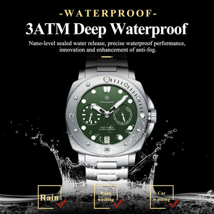 POEDAGAR Luxury Man Wristwatch Top Luminous Waterproof Date Men Clock High Quality Stainless Steel Men's Quartz Watches Male+Box