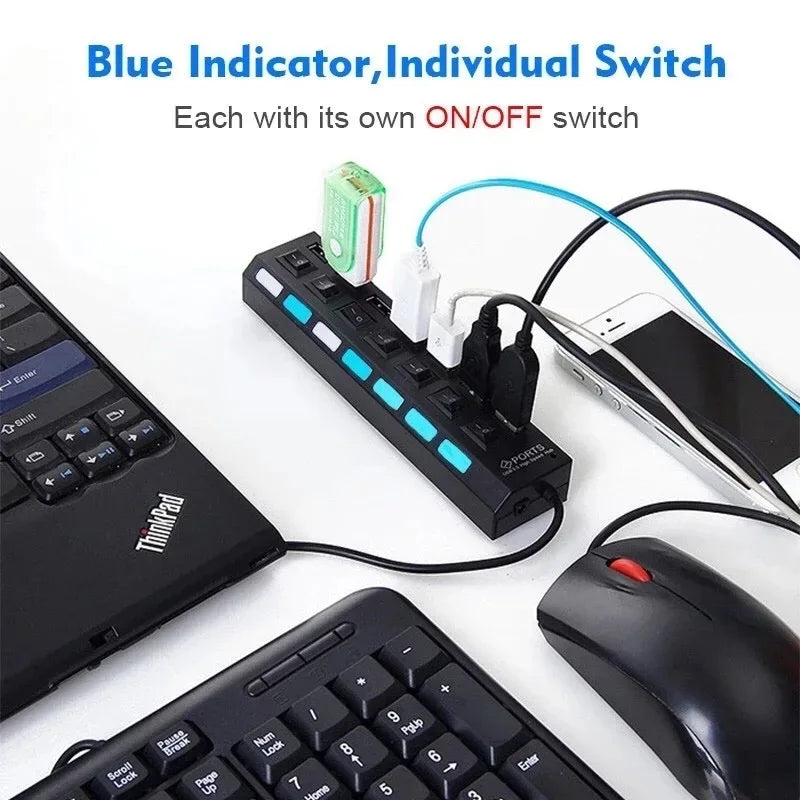 7-Port USB Hub Splitter with Individual Switch