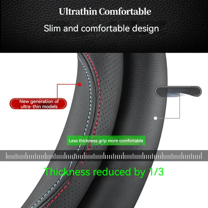 Full Leather Cover for All Seasons Auto Steering Wheel Cover Ultra-Thin Non-Slip Round Breathable Car Steering Wheel Protector