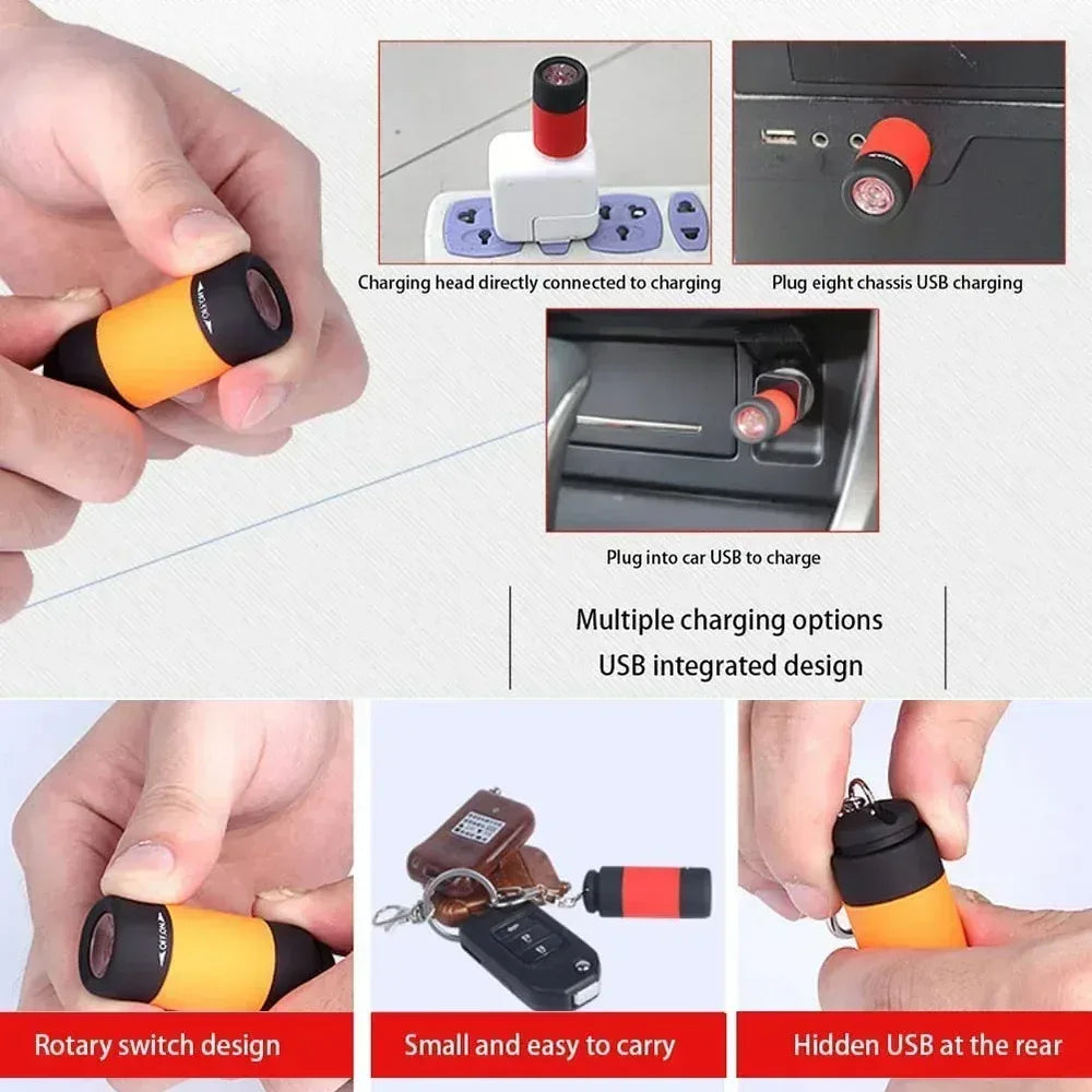 USB Rechargeable LED Multifunctional Strong Light Pocket Keychain Flashlight Waterproof Outdoor Hiking Camping Mini Flashlight - Urbizia