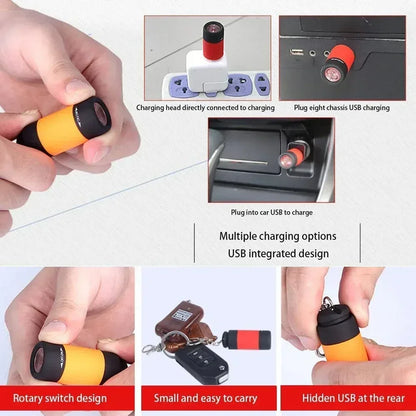 USB Rechargeable LED Multifunctional Strong Light Pocket Keychain Flashlight Waterproof Outdoor Hiking Camping Mini Flashlight - Urbizia