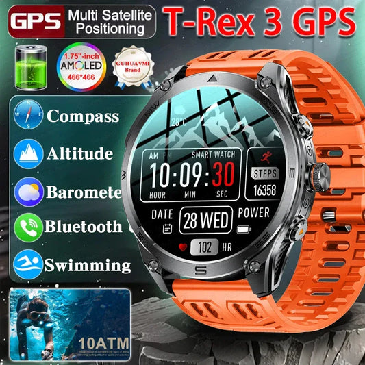 T-Rex 3 Ultra GPS Military Smart Watch Men 10ATM Waterproof Outdoor Sport Fitness Tracker Health Monitor Bluetooth Call Compass - Urbizia