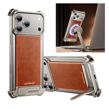 Oatsbasf Leather for iPhone 17 Pro/Pro Max/17 Air Phone Case with Kickstand Frameless Magnetic Shockproof Bumper Protective Case